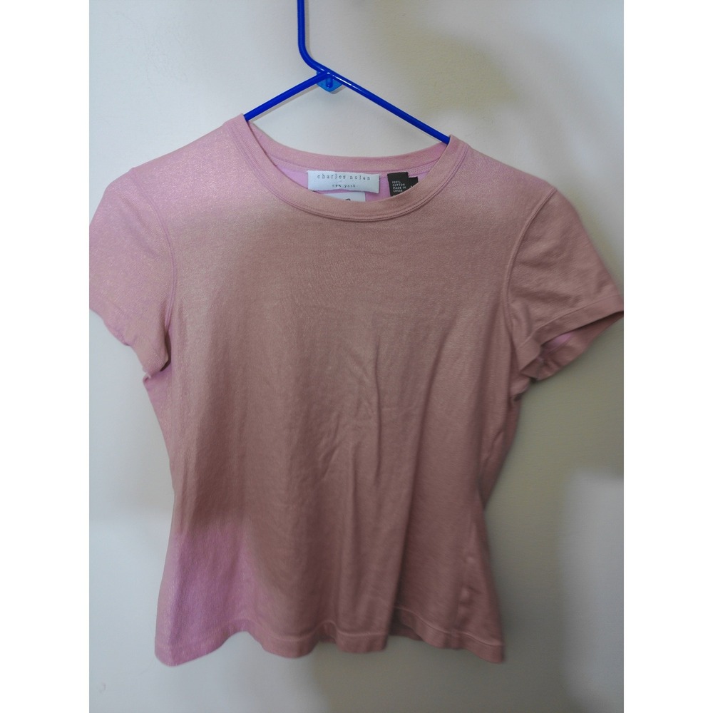 Charles Nolan T-Shirt Womens Medium Pink Metallic Shimmer Short Sleeve Tee 1653